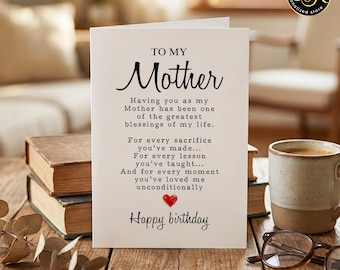 Tarjeta de cumpleaños para mamá, tarjeta sentimental de cumpleaños para mamá, tarjeta para mi madre, regalo significativo de cumpleaños para mamá, tarjeta sincera para mamá