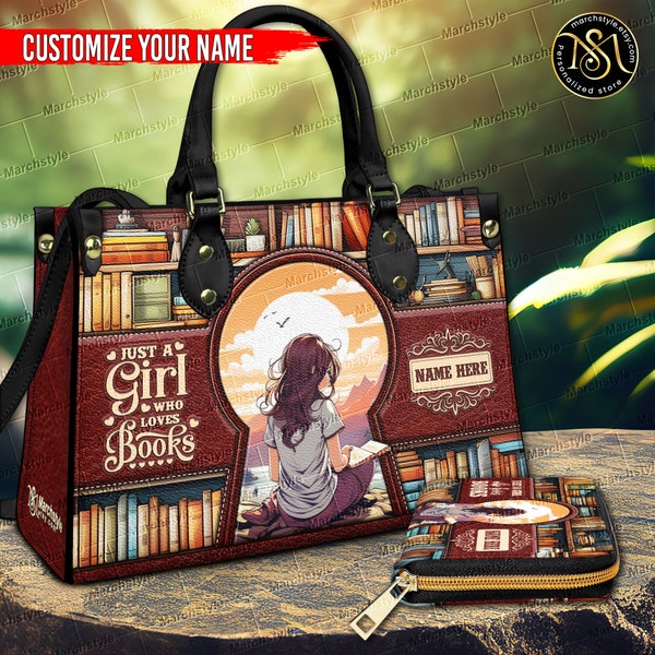 Marchstyle - Personalisierte Handtaschen „Just A Girl Who Loves Books“, Portemonnaie für Geburtstags-Tochter, Enkelin, Nichte, Ledertaschen für Frauen
