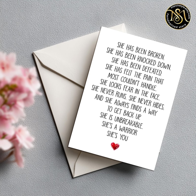 Tarjeta inspiradora de mujer fuerte (12,7 x 18,8 cm), con cita de mujer guerrera, regalo de ánimo para ella, tarjeta de empoderamiento motivacional, mensaje inspirador. imagen 2