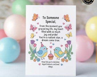 Tarjeta de cumpleaños para hija, tarjeta de felicitación para alguien especial, regalo de cumpleaños sentimental para niños, tarjeta para nieta, ilustración de pájaro caprichoso