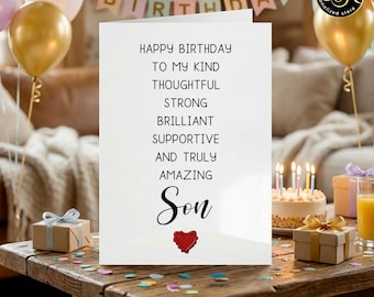 Tarjeta de cumpleaños para mi hijo, un regalo de cumpleaños para mi increíble hijo, una tarjeta de cumpleaños atenta para mi yerno, una tarjeta de felicitación sincera para mi hijo, una tarjeta doblada de 5x7.