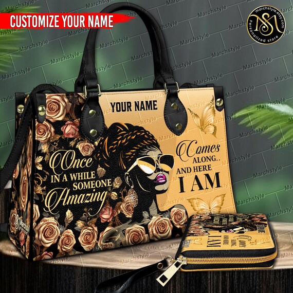 Marchstyle Personalized Leather Handbag Purse With Portrait Black Woman Rose Luxury Custom Name With Sayings Wallet Beauty Afro Woman Etsy
