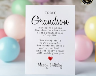 Grandson Birthday Card, To My Grandson Gift from Grandma, Sentimental Grandson Greeting Card, Birthday Wishes for Grandson, 5x7 Folded Card