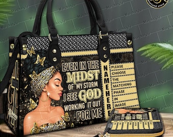 Bolso o cartera cristiana personalizada para mujer negra, monedero de cuero con versículo bíblico y nombre, iglesia afroamericana, mujeres de Dios