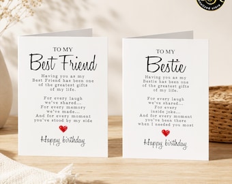 Tarjeta de cumpleaños para mejor amiga, regalo sentimental de cumpleaños para tu mejor amiga, tarjeta para mi mejor amiga, tarjeta de amistad significativa, tarjeta plegada de 5x7 pulgadas.