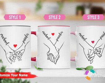 Custom Interlocking Hands Mug: Personalized Couple Gift