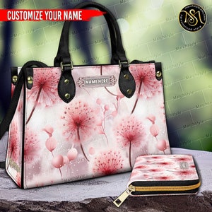 Marchstyle - Sacs à main en cuir à fleurs roses avec nom personnalisé avec bandoulière pour femmes hommes adultes, cadeau pour amoureux des pissenlits
