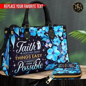 Marchstyle - Bolso y cartera de cuero con citas cristianas personalizadas, bolso La fe no hace que las cosas sean fáciles, las hace posibles, billetera con versículo bíblico