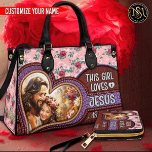 Märzstil - Personalisierte dieses Mädchen liebt Jesus mit Lederhandtasche & Geldbörse, christlicher Glaube religiöse Frauen Brieftasche, Geschenk für christlichen Teenager