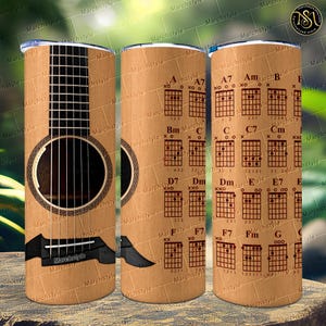 Guitar Chord Cheat Sheet Tumbler, Acoustic Guitar Wood Grain Mug,Music Teacher Gift,Guitarist Travel Cup,Musician Birthday Gift