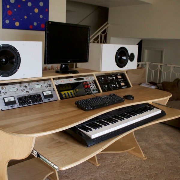 Recording Studio Desk/ 12RU workstation/ Cabinet Grade birch plywood with Keyboard Shelf