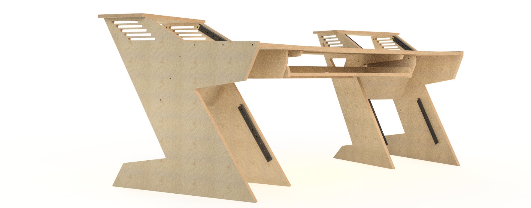 12u Rack Desk 12U+16U Angled Studio Workstation Desk Baltic Birch Recording Studio ...