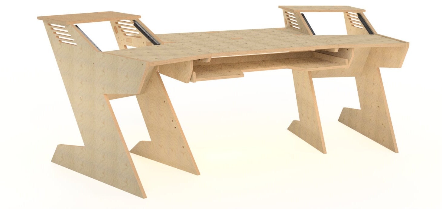 12u Rack Desk 12U+16U Angled Studio Workstation Desk Baltic Birch Recording Studio ...