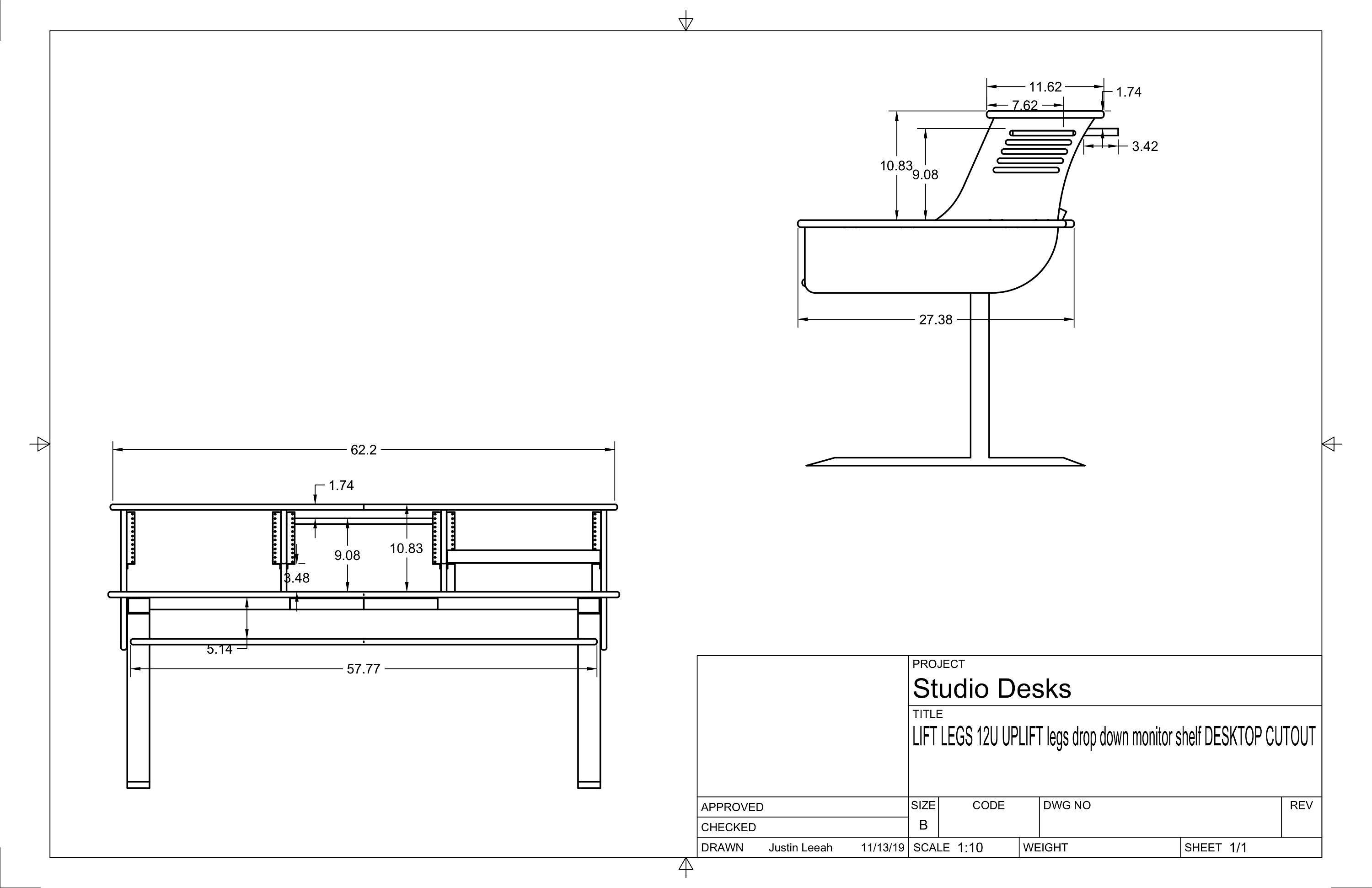 12U Recording Studio Desk Sit Stand Lift Desk LEGS INCLUDED COMPLETE ...