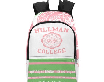 Hillman College throwback, 90's sitcom, nostalgic Fabric Backpack for Adults, pink & green