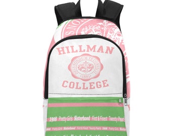 Hillman College throwback, 90's sitcom, nostalgic Fabric Backpack for Adults, pink & green