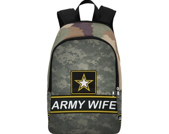 Army, military, Wife, wedding, gift, engagement, proposal, Custom Fabric Backpack, bag, school, Customize, personalize, fatigue, camouflage