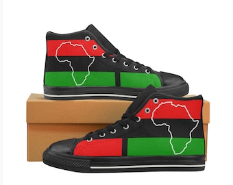 African Pride, Sizing for Kids & Adults available. Classic Canvas High Top Sneakers, matching sneakers, perfect for family photos or events