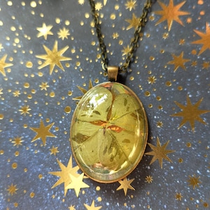 Iridescent Real Four Leaf Clover Necklace