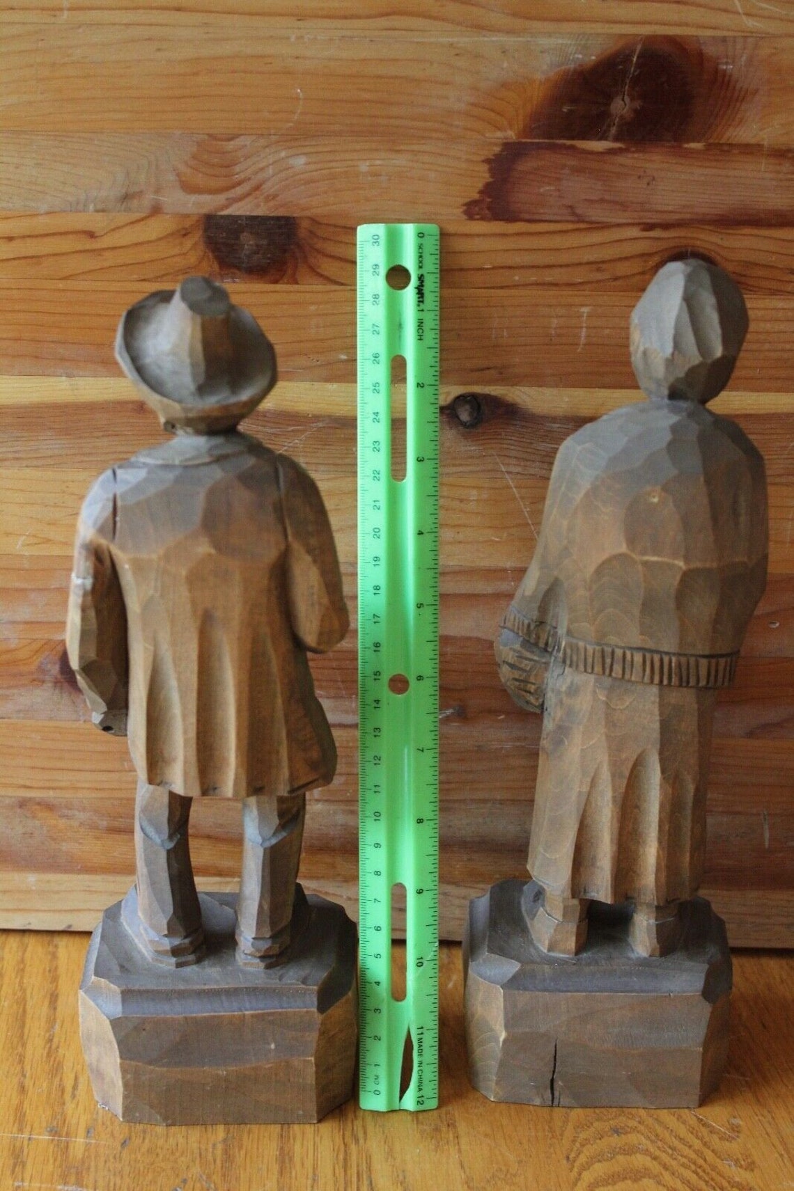 2 Wooden Statues Hand carved Old Man and Woman La Boutique Etsy
