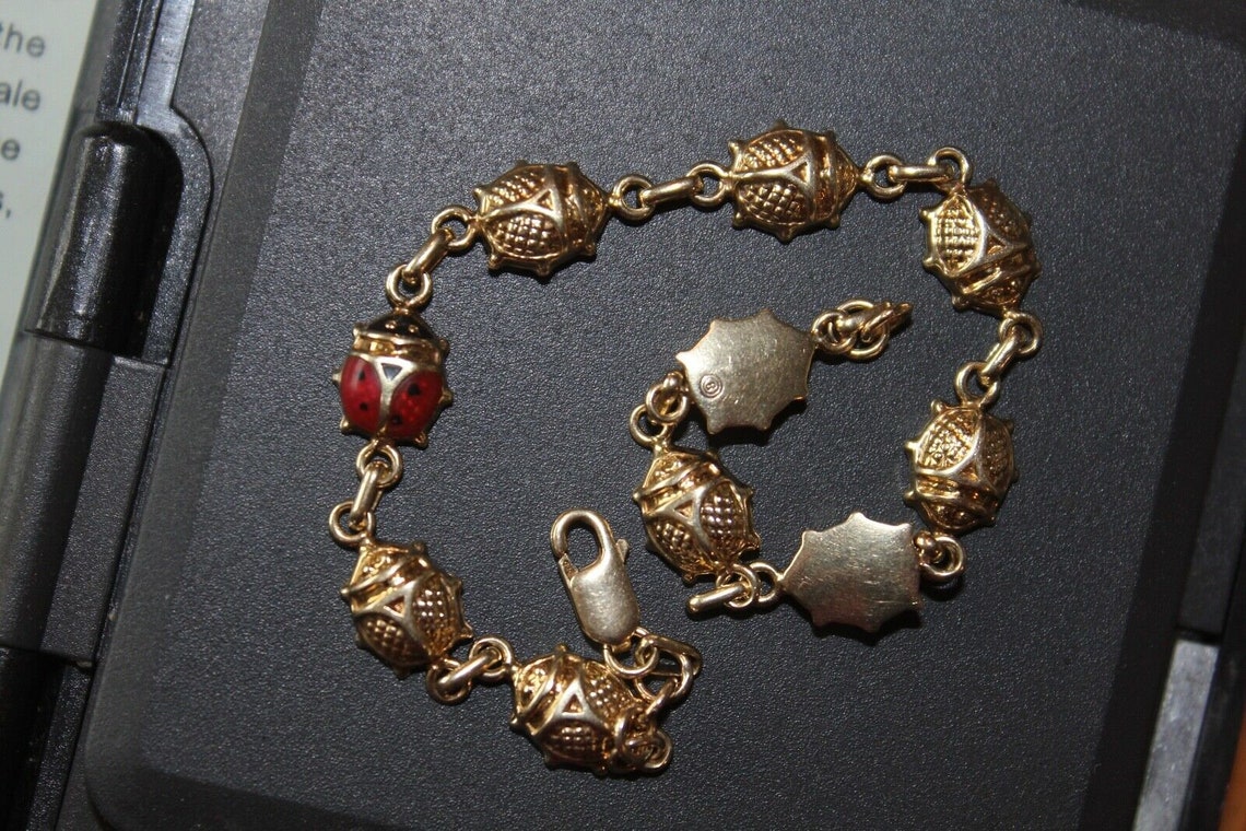 Bracelet 14K Yellow Gold Lady Bug Bracelet 8 Link Design Etsy