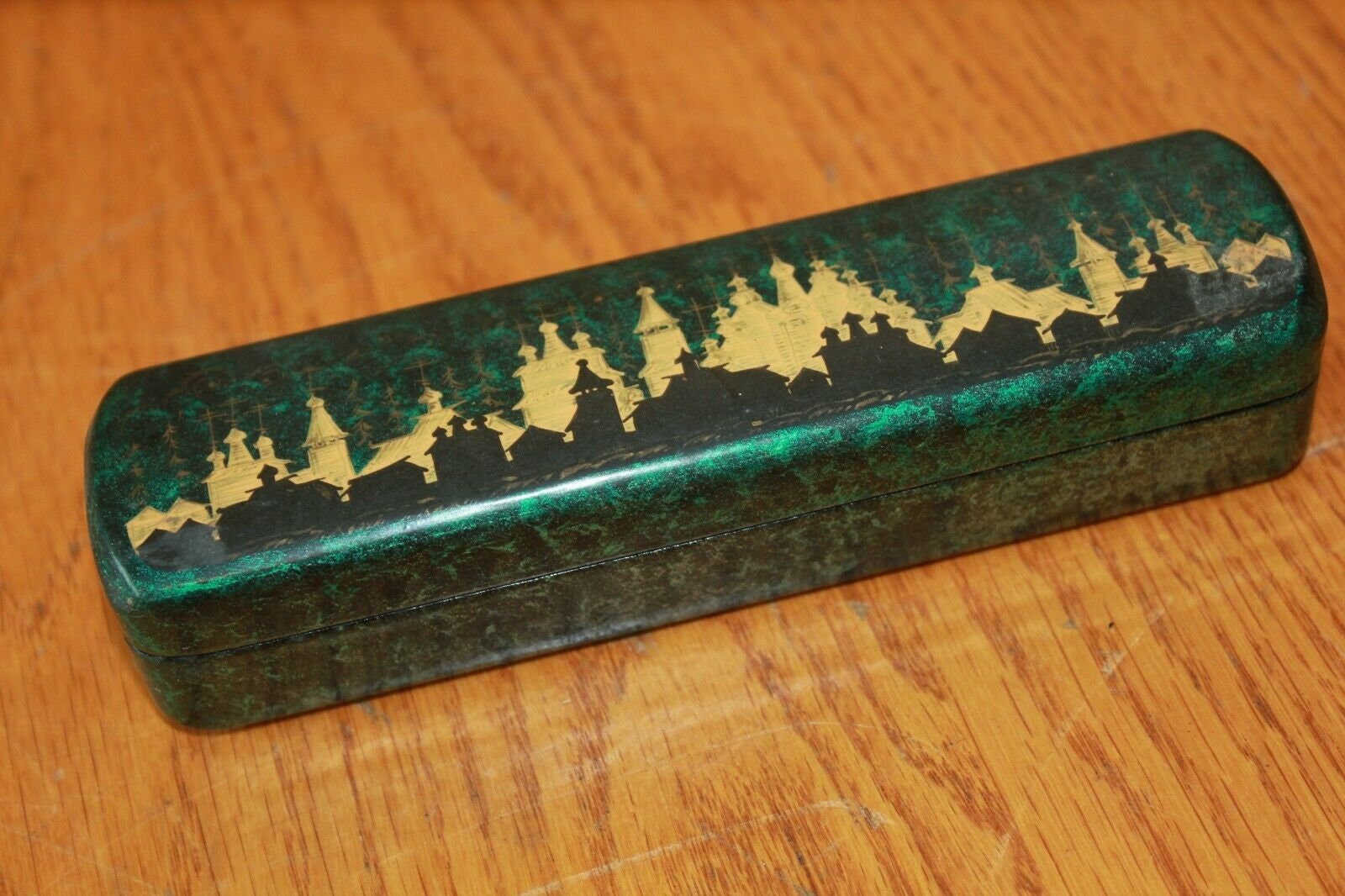 Wooden Lacquer box Green trinket jewelry Long Vintage handmade Etsy