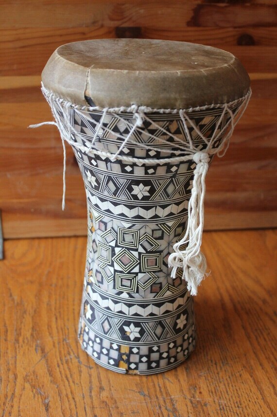 Wood Hand Drum Vintage Africa Doumbek Djembe Goblet Mosaic Etsy