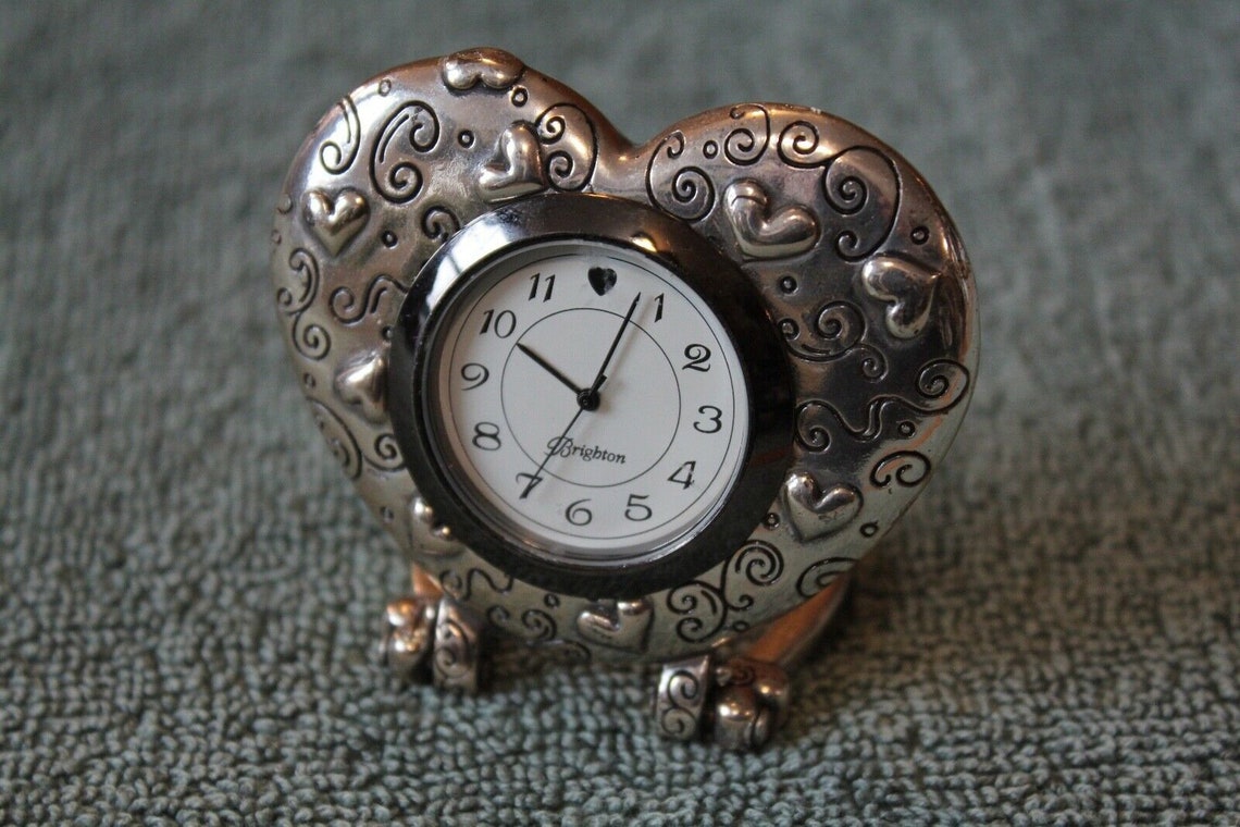 Brighton Desk Clock Heart Shaped Silver Tone Love Etsy