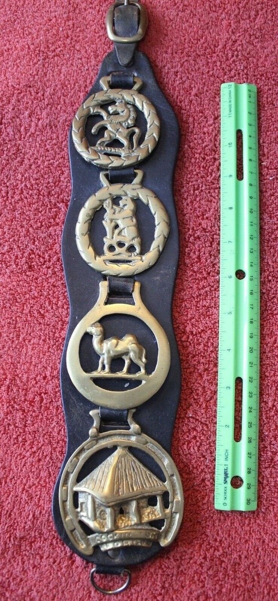 Brass Horse Bridle Harness Medallions Leather Vintage Etsy