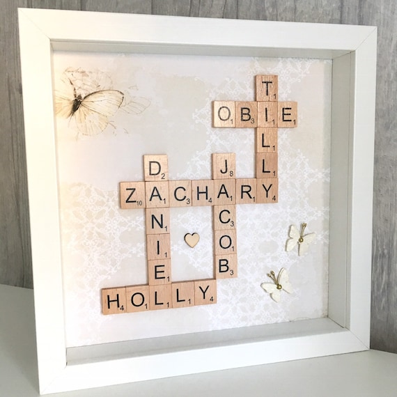 Personalised FAMILY Scrabble FRAME Picture Gift KEEPSAKE Any Names