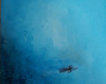 Malerei Acryl-Malerei Surfer in der Mitte des abstrakten blauen Meeres