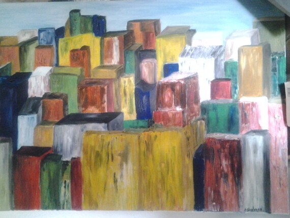 Large Painting On Canvas Oil Favelas Abstract Painting Etsy