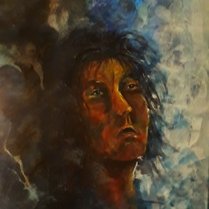 Painting portrait of a woman praying