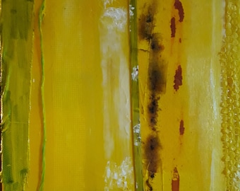 Pittura astratto pittura quadrata collage pittura giallo giallo inchiostro tecnico misto