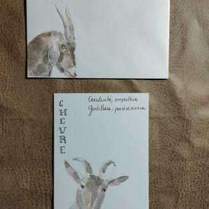 carte peinte à la main avec son enveloppe signe zodiaque chinois - chèvre