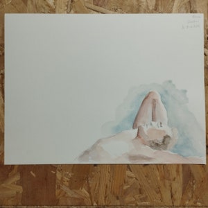 Tableau peinture aquarelle étude corps humain modèle vivant nu
