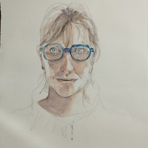 Large painting watercolor portrait of an original woman