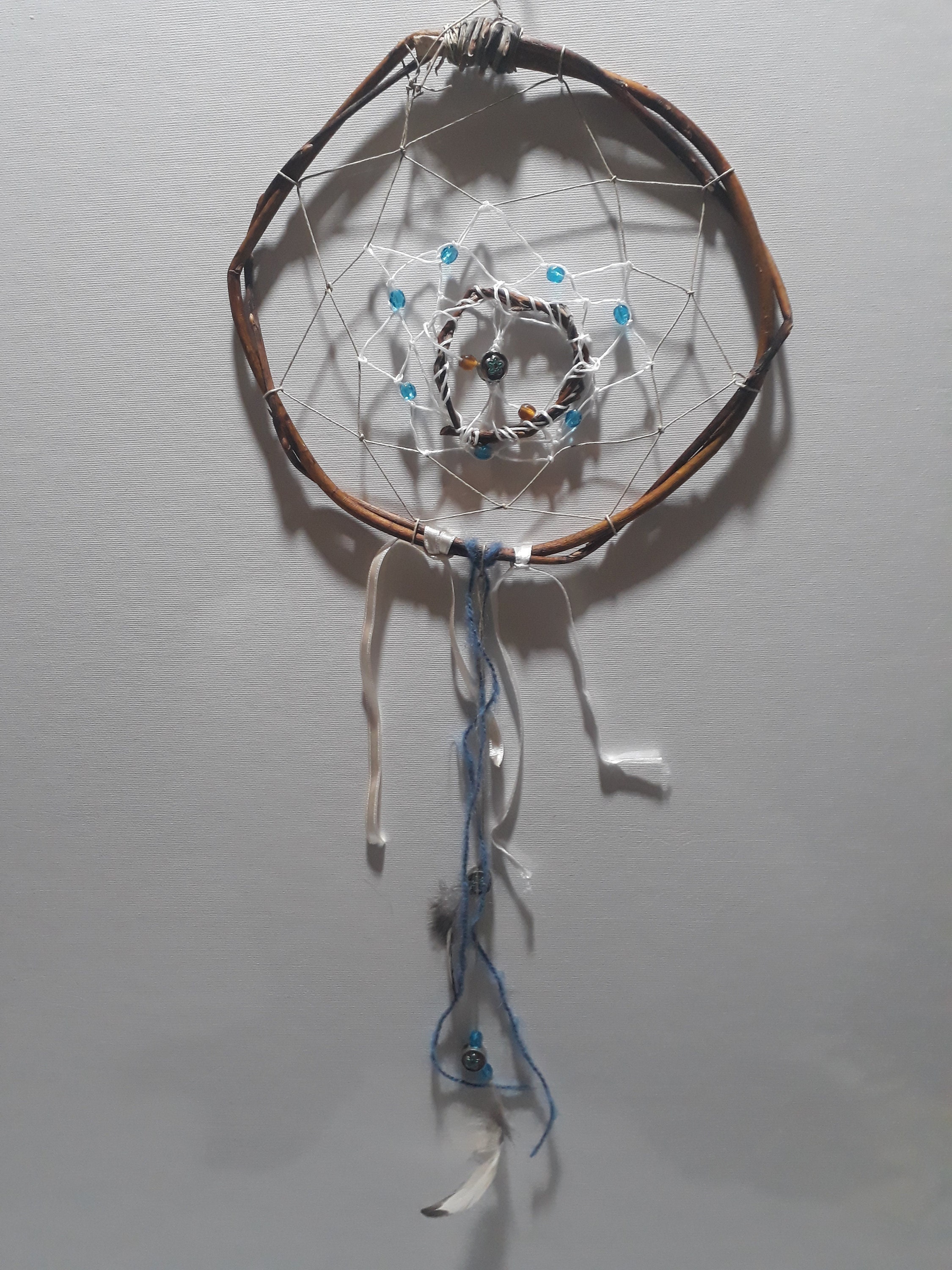 Attrape Rêve - Piège à Naturel en Osier, Perles, Plume et Laine