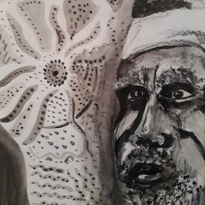 Black and white - world man acrylic Portrait painting