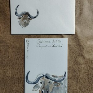 carte peinte à la main avec son enveloppe signe zodiaque chinois - buffle