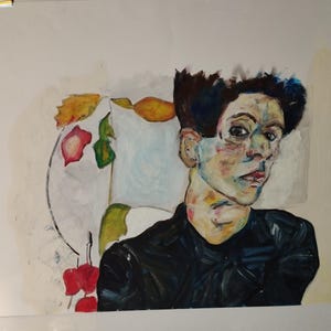 oil painting portrait after a self-portrait by egon schiele