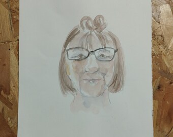Painting watercolor portrait caricature original woman