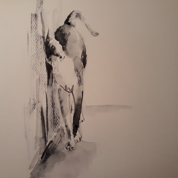 Tableau aquarelle chat en noir et blanc