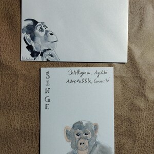 carte peinte à la main avec son enveloppe signe zodiaque chinois - singe