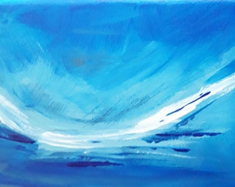 Small painting, abstract blue acrylic paint