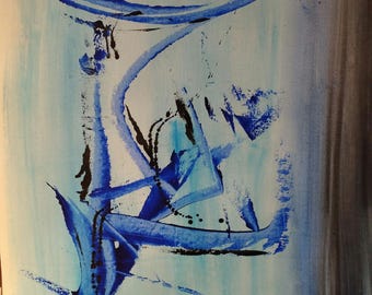 Painting table mixed technique abstract movement yellow calligraphy Chinese ink