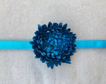 Blue Chrysanthemum Flower Dog Collar