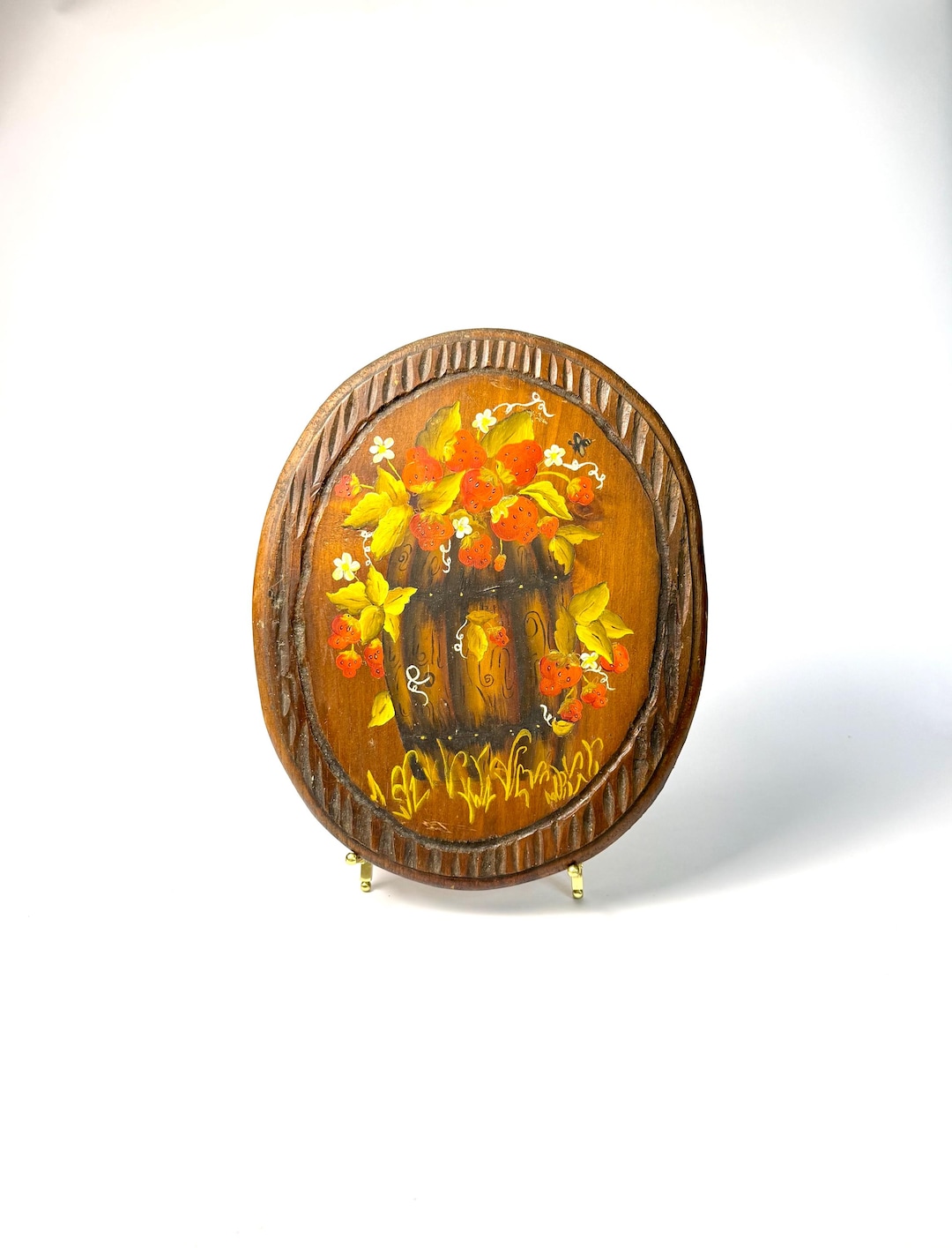 Vintage Wood Wall Plaque Hand Painted With Strawberries - Etsy