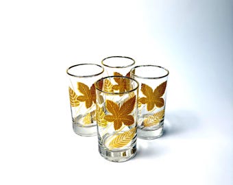 Bicchieri Highball vintage Libby "Gold Leaves" di metà secolo - Set da 4