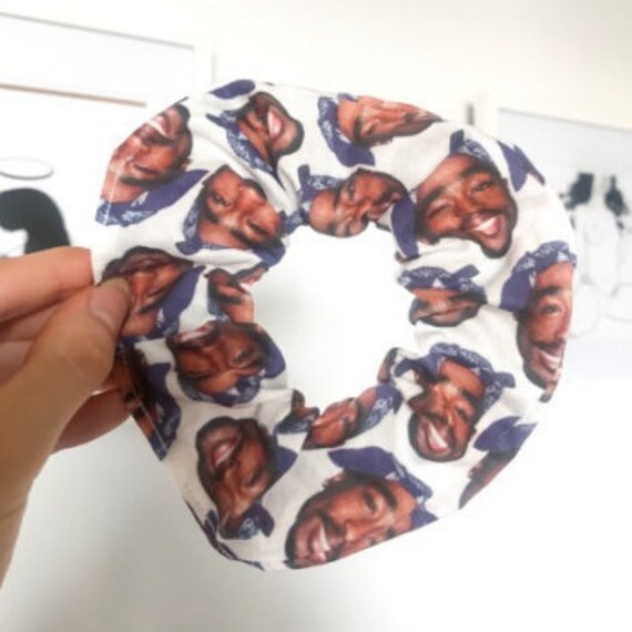 Tupac Shakur Hair Scrunchie 90 S Vibes Handmade Girly Blue Hair Accessories Cotton Hair Tie Elastics By Thatscrunchiegirlco